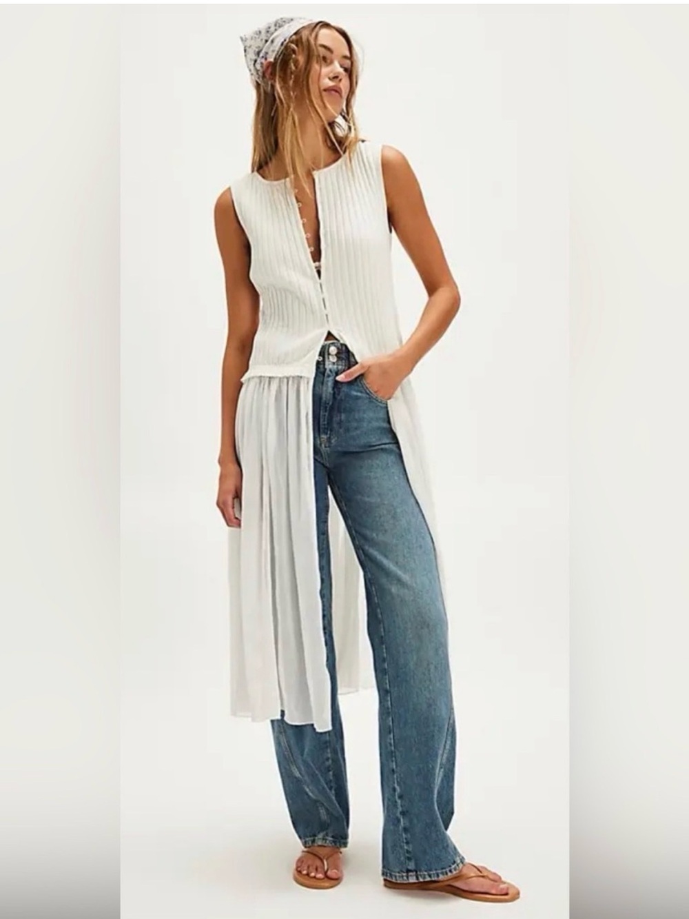 Free people twice as nice White button Long maxi Duster ribbed Top sheer skirt S